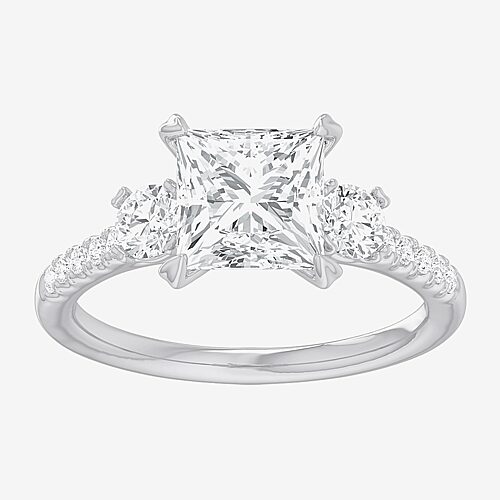 (G-H / Si1-Si2) Womens 2 1/2 CT. T.W. Lab Grown White Diamond 14K Gold Side Stone 3-Stone Engagement Ring, 8, White