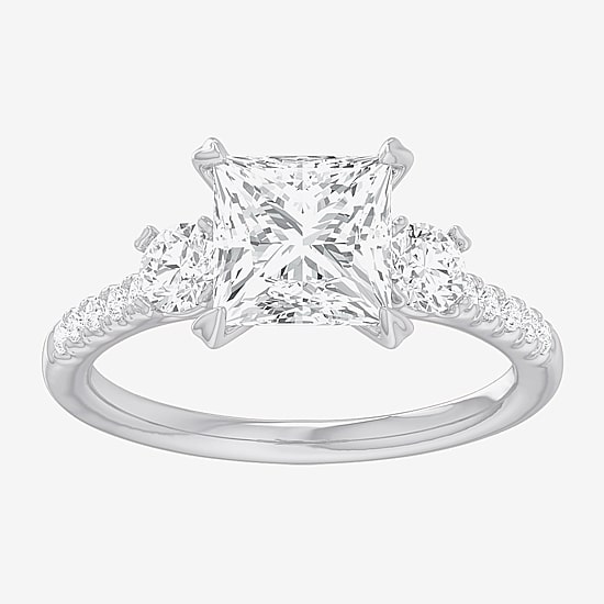 (G-H / Si1-Si2) Womens 2 1/2 CT. T.W. Lab Grown White Diamond 14K Gold Side Stone 3-Stone Engagement Ring