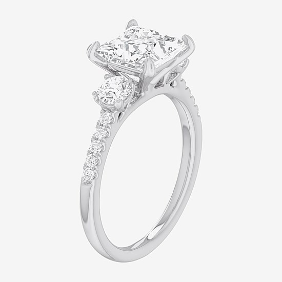 (G-H / Si1-Si2) Womens 2 1/2 CT. T.W. Lab Grown White Diamond 14K Gold Side Stone 3-Stone Engagement Ring