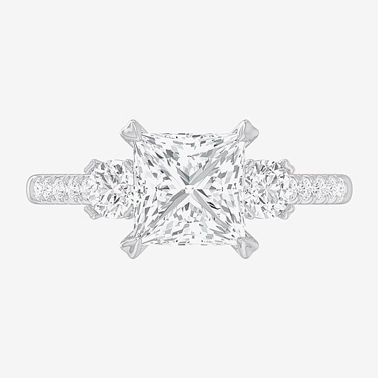 (G-H / Si1-Si2) Womens 2 1/2 CT. T.W. Lab Grown White Diamond 14K Gold Side Stone 3-Stone Engagement Ring