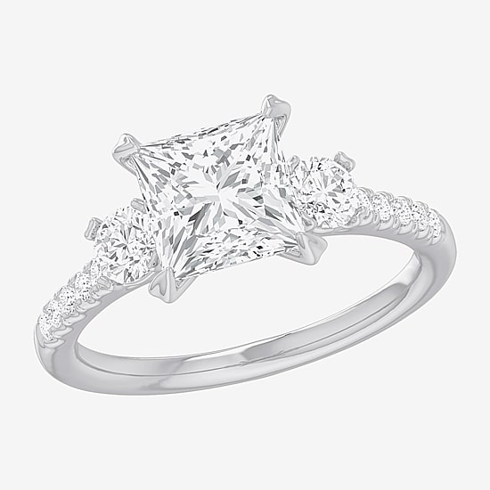(G-H / Si1-Si2) Womens 2 1/2 CT. T.W. Lab Grown White Diamond 14K Gold Side Stone 3-Stone Engagement Ring