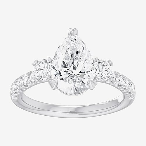 (G-H / Si1-Si2) Womens 2 1/2 CT. T.W. Lab Grown White Diamond 14K Gold Pear Side Stone 3-Stone Engagement Ring, 8, White