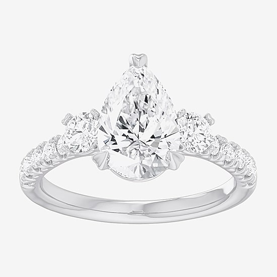 (G-H / Si1-Si2) Womens 2 1/2 CT. T.W. Lab Grown White Diamond 14K Gold Pear Side Stone 3-Stone Engagement Ring