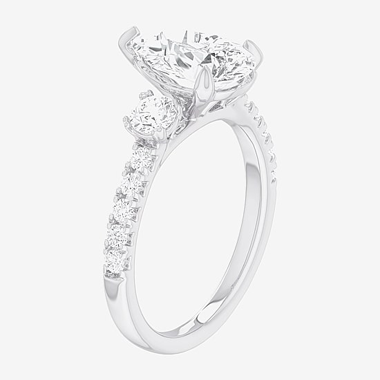 (G-H / Si1-Si2) Womens 2 1/2 CT. T.W. Lab Grown White Diamond 14K Gold Pear Side Stone 3-Stone Engagement Ring