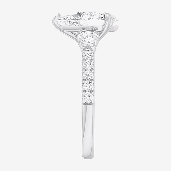 (G-H / Si1-Si2) Womens 2 1/2 CT. T.W. Lab Grown White Diamond 14K Gold Pear Side Stone 3-Stone Engagement Ring