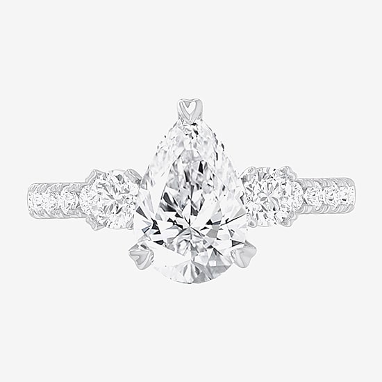 (G-H / Si1-Si2) Womens 2 1/2 CT. T.W. Lab Grown White Diamond 14K Gold Pear Side Stone 3-Stone Engagement Ring