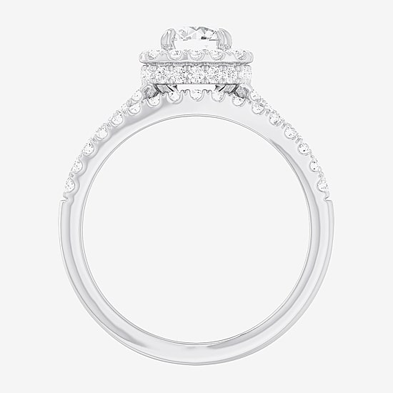 (G-H / Si1-Si2) Womens 1 3/8 CT. T.W. Lab Grown White Diamond 14K Gold Cushion Side Stone Halo Bridal Set