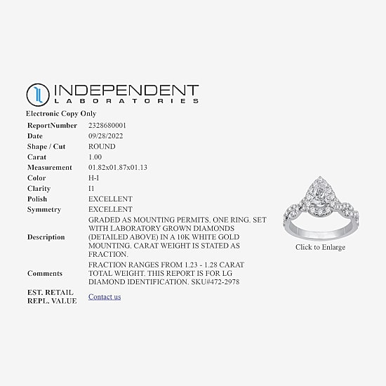 Signature By Modern Bride (H-I / I1) Womens 1 1/4 CT. T.W. Lab Grown White Diamond 10K Gold Pear Side Stone Halo Engagement Ring