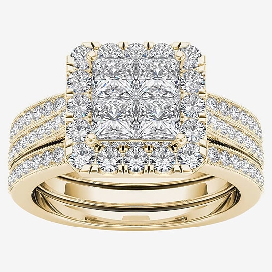Womens 1 1/2 CT. T.W. Natural White Diamond 14K Gold Halo Bridal Set