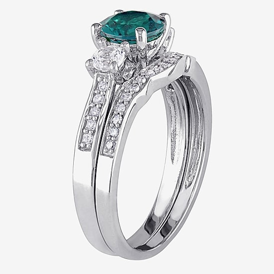 Lab Created Emerald & 1/7 CT. T.W. Diamond 10K White Gold Bridal Set