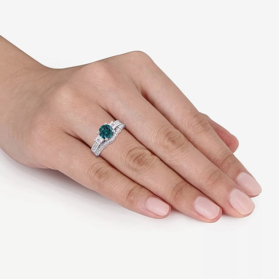 Lab Created Emerald & 1/7 CT. T.W. Diamond 10K White Gold Bridal Set