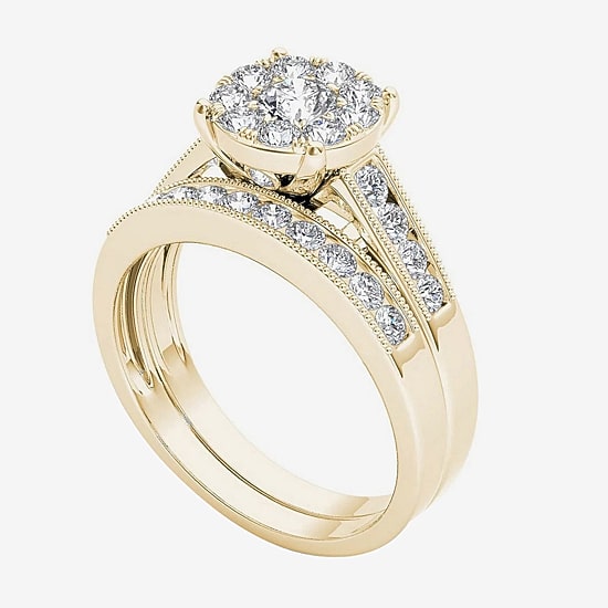 1 CT.T.W. Natural Diamond 10K Yellow Gold Bridal Ring Set