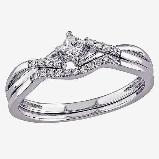 1/5 CT.T.W. Natural Diamond Bridal Ring Set Sterling Silver