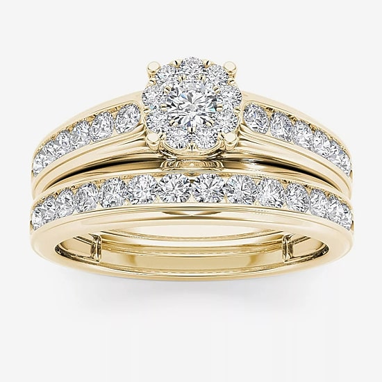 Womens 1 1/2 CT. T.W. Natural White Diamond 10K Gold Round Side Stone Bridal Set