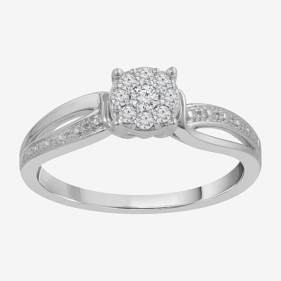 Promise My Love Womens 1/6 CT. T.W. Natural White Diamond Sterling Silver Round Promise Ring