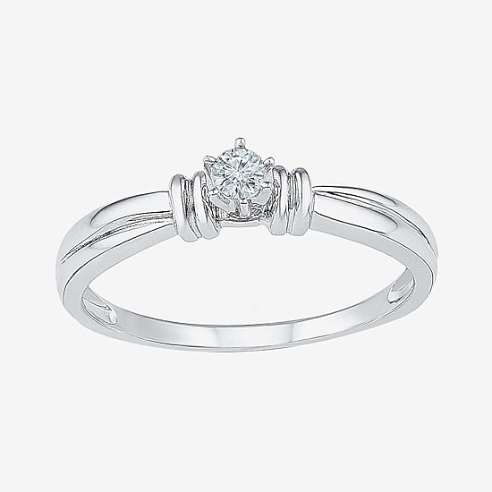Promise My Love Womens 1/10 CT. Natural White Diamond 10K Gold Round Solitaire Promise Ring