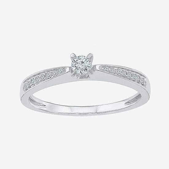 Promise My Love Womens 1/5 CT. Natural White Diamond 10K Gold Round Side Stone Promise Ring