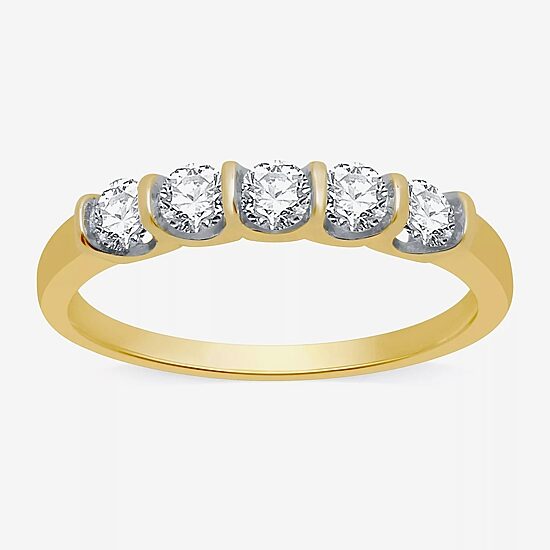 (H-I / I1) Womens 1/2 CT. T.W. Lab Grown White Diamond 10K Gold 5-Stone Anniversary Band