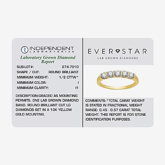 (H-I / I1) Womens 1/2 CT. T.W. Lab Grown White Diamond 10K Gold 5-Stone Anniversary Band