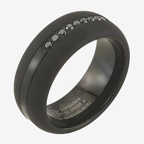 Mens 8MM 1/5 CT. Natural Black Diamond Tungsten Wedding Band