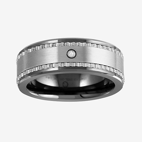 Mens 6MM Diamond Accent Natural White Diamond Ceramic Wedding Band