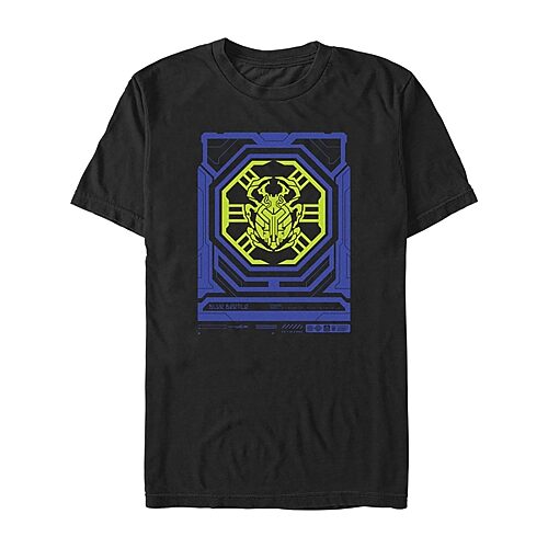 Mens Crew Neck Short Sleeve Blue Beetle Graphic T-Shirt, Large, Black
