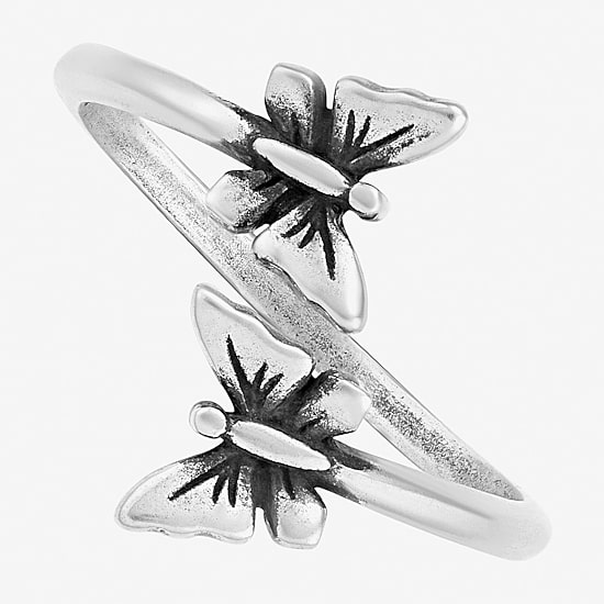 Silver Treasures Womens Sterling Silver Butterfly Bypass  Stackable Ring