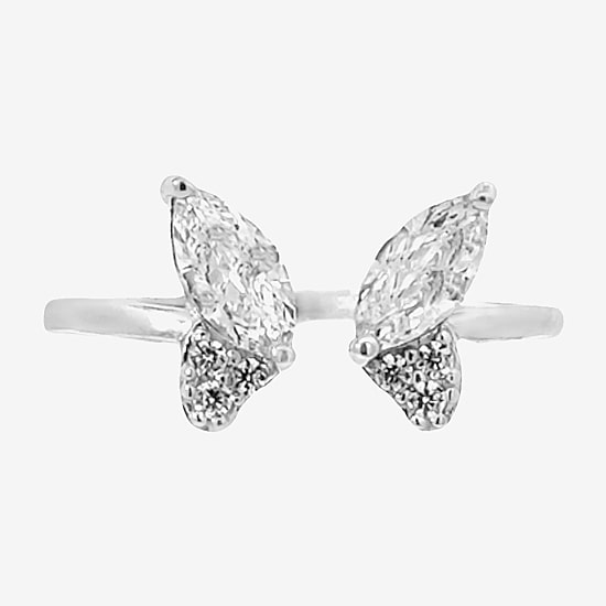 Silver Treasures Womens White Cubic Zirconia Sterling Silver Butterfly Delicate Stackable Ring