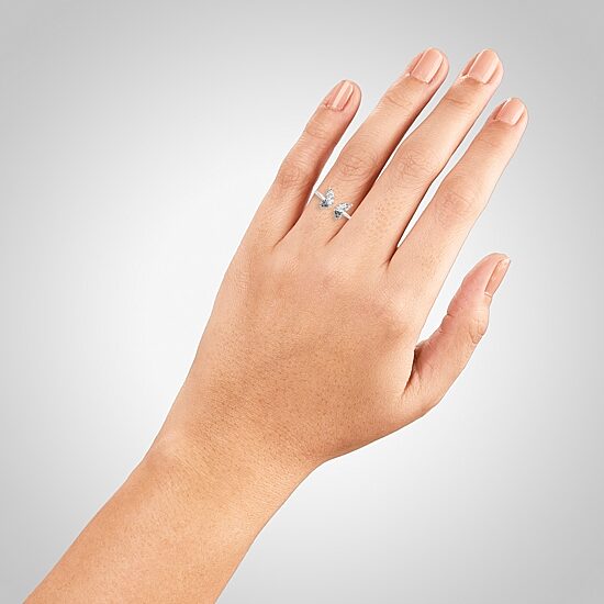 Silver Treasures Womens White Cubic Zirconia Sterling Silver Butterfly Delicate Stackable Ring