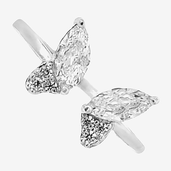 Silver Treasures Womens White Cubic Zirconia Sterling Silver Butterfly Delicate Stackable Ring