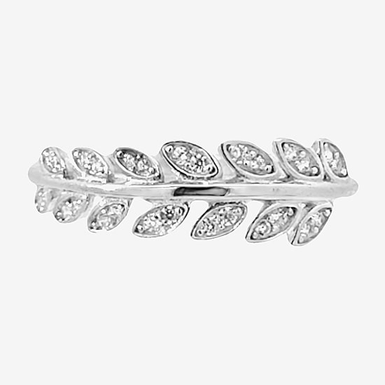 Silver Treasures Womens White Cubic Zirconia Sterling Silver Delicate Stackable Ring