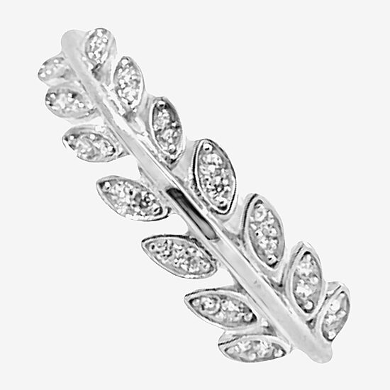 Silver Treasures Womens White Cubic Zirconia Sterling Silver Delicate Stackable Ring