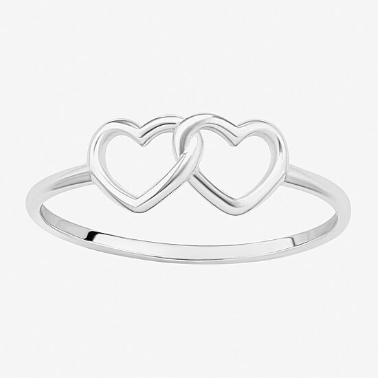 Silver Treasures Womens Sterling Silver Heart Delicate Stackable Ring