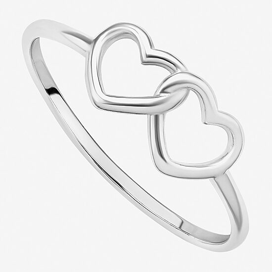 Silver Treasures Womens Sterling Silver Heart Delicate Stackable Ring