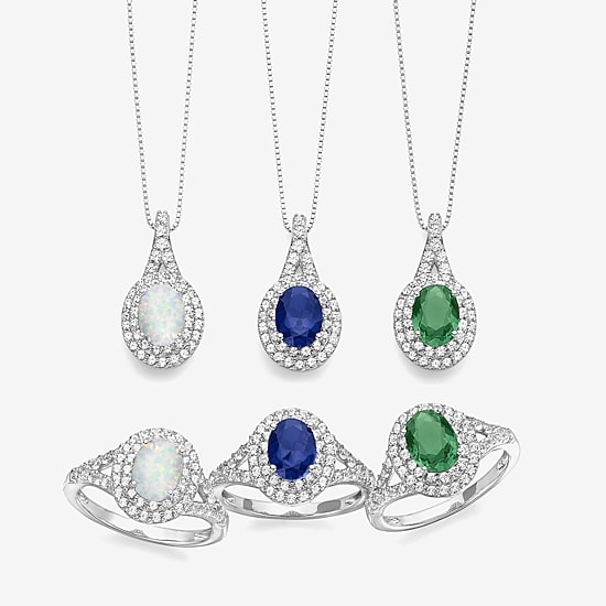 Gemstone & Lab-Created White Sapphire Sterling Silver Halo Pendant Necklace