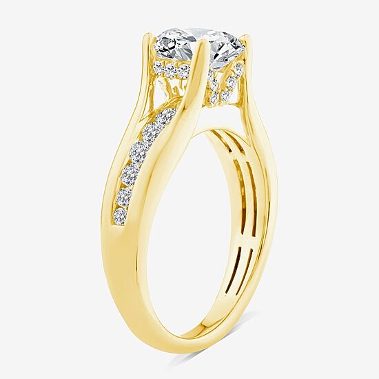 (F,Vs2) Womens 2 CT. T.W. Lab Grown White Diamond 10K Gold Round Side Stone Engagement Ring