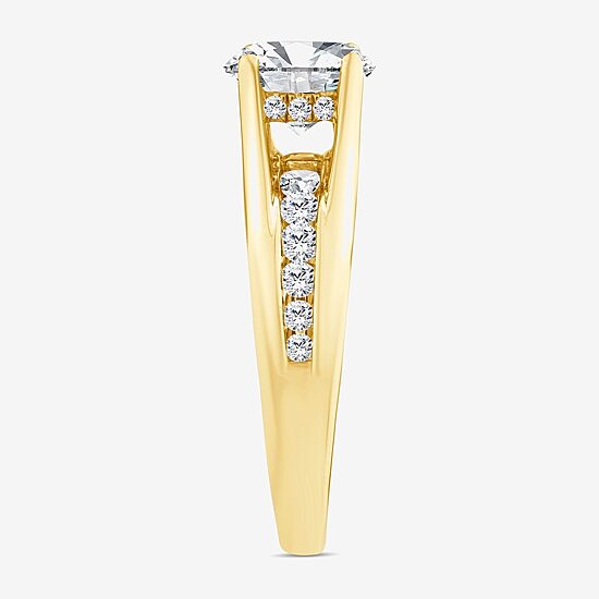 (F,Vs2) Womens 2 CT. T.W. Lab Grown White Diamond 10K Gold Round Side Stone Engagement Ring