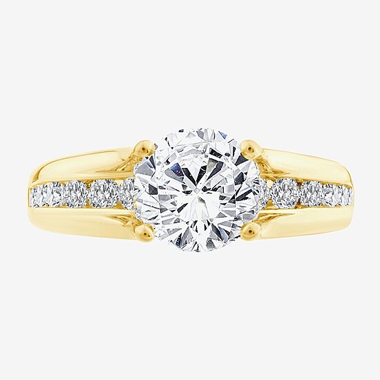 (F,Vs2) Womens 2 CT. T.W. Lab Grown White Diamond 10K Gold Round Side Stone Engagement Ring