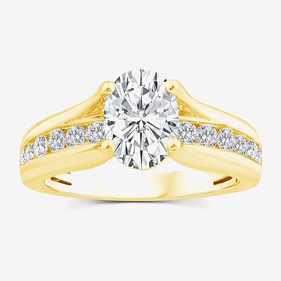 (F,Vs2) Womens 2 CT. T.W. Lab Grown White Diamond 10K Gold Oval Side Stone Engagement Ring