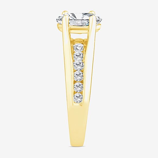 (F,Vs2) Womens 2 CT. T.W. Lab Grown White Diamond 10K Gold Oval Side Stone Engagement Ring