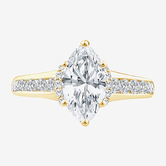 (F / Vs2) Womens 1 1/2 CT. T.W. Lab Grown White Diamond 10K Gold Marquise Side Stone Engagement Ring