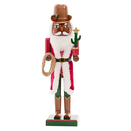 North Pole Trading Co. 14in Cowboy African American Wood Christmas Nutcracker