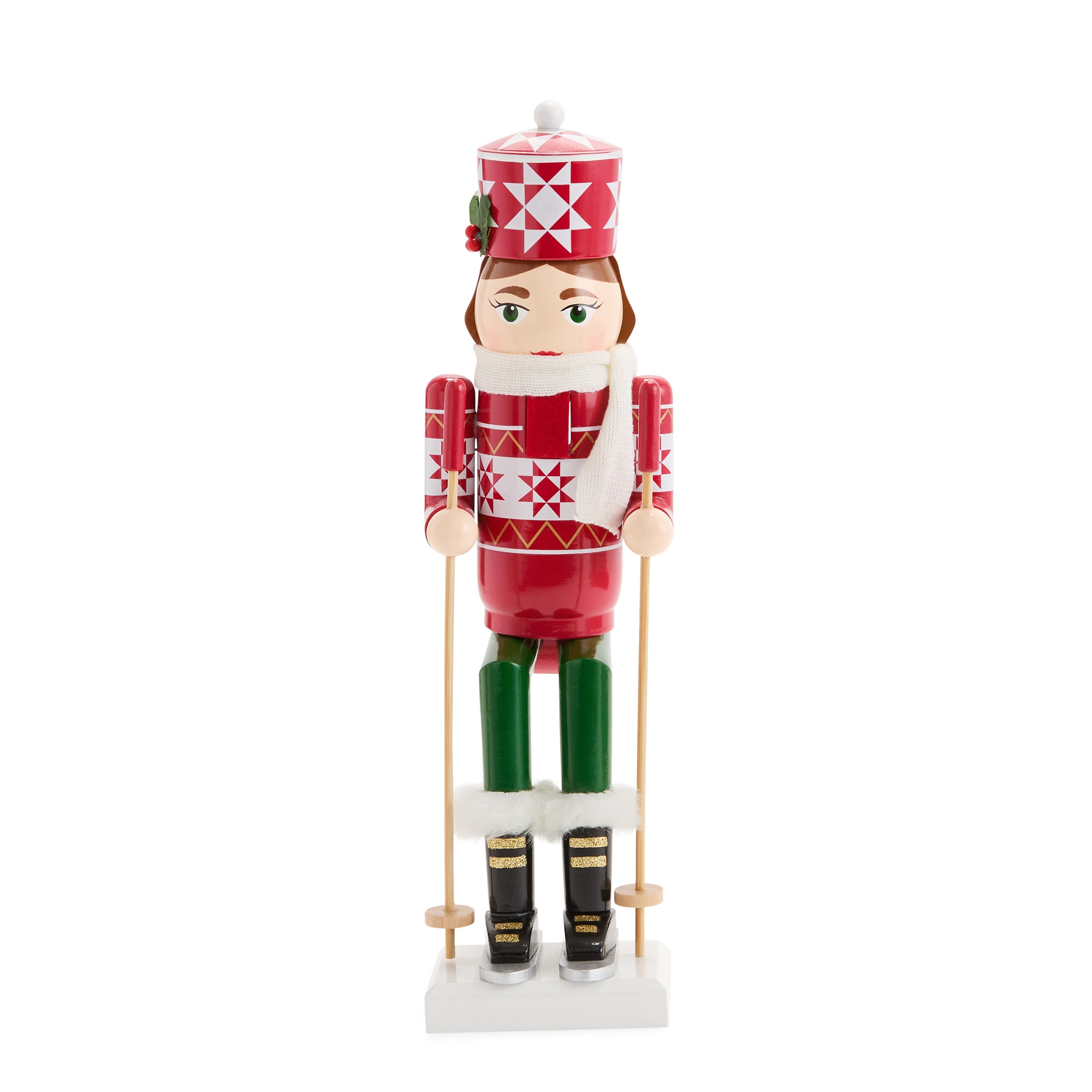 North Pole Trading Co. 14in Ski Girl Wood Christmas Nutcracker