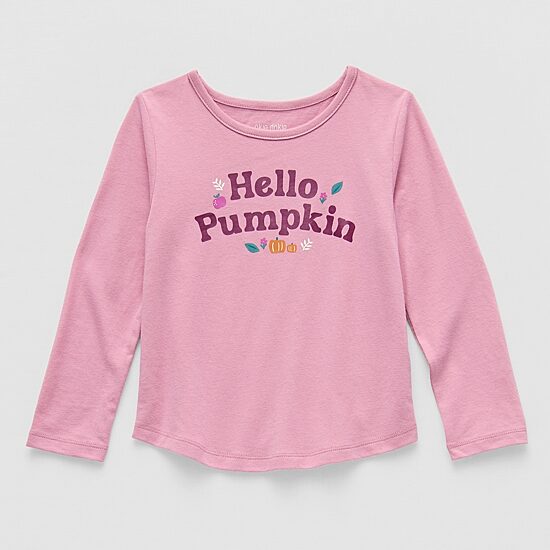 Okie Dokie Toddler & Little Girls Round Neck Long Sleeve Regular Fit Graphic T-Shirt