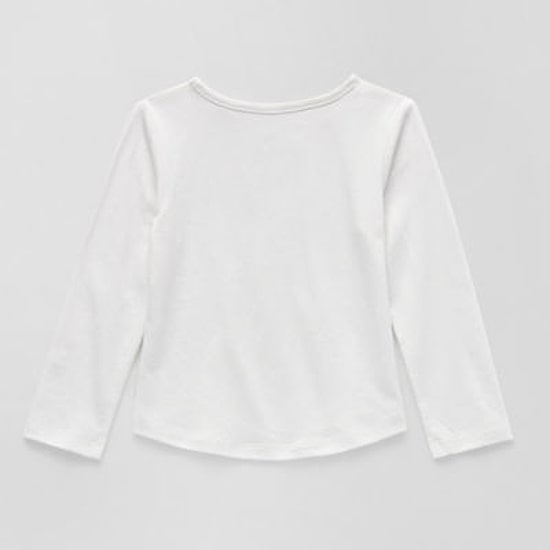 Okie Dokie Toddler & Little Girls Round Neck Long Sleeve Regular Fit Graphic T-Shirt