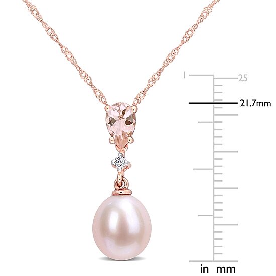 Womens Diamond Accent Dyed Pink Cultured Freshwater Pearl 10K Gold 17 Inch Pendant Necklace