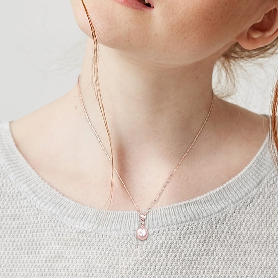 Womens Diamond Accent Dyed Pink Cultured Freshwater Pearl 10K Gold 17 Inch Pendant Necklace
