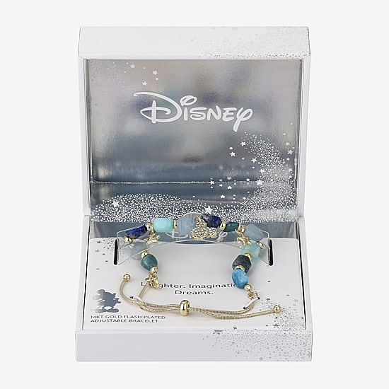 Disney Classics Womens Blue Quartz 14K Gold Over Brass Star Mickey Mouse Bolo Bracelet