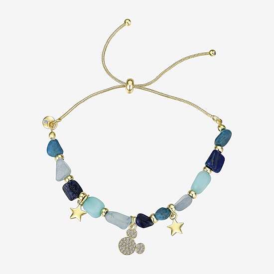 Disney Classics Womens Blue Quartz 14K Gold Over Brass Star Mickey Mouse Bolo Bracelet