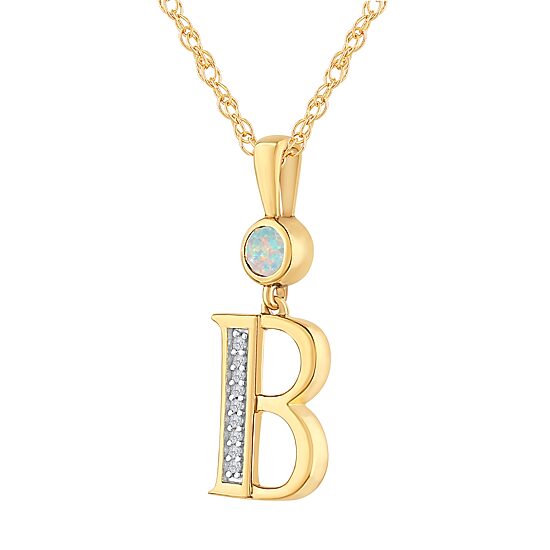 B Womens Lab Created White Opal 14K Gold Over Silver 18 Inch Pendant Necklace